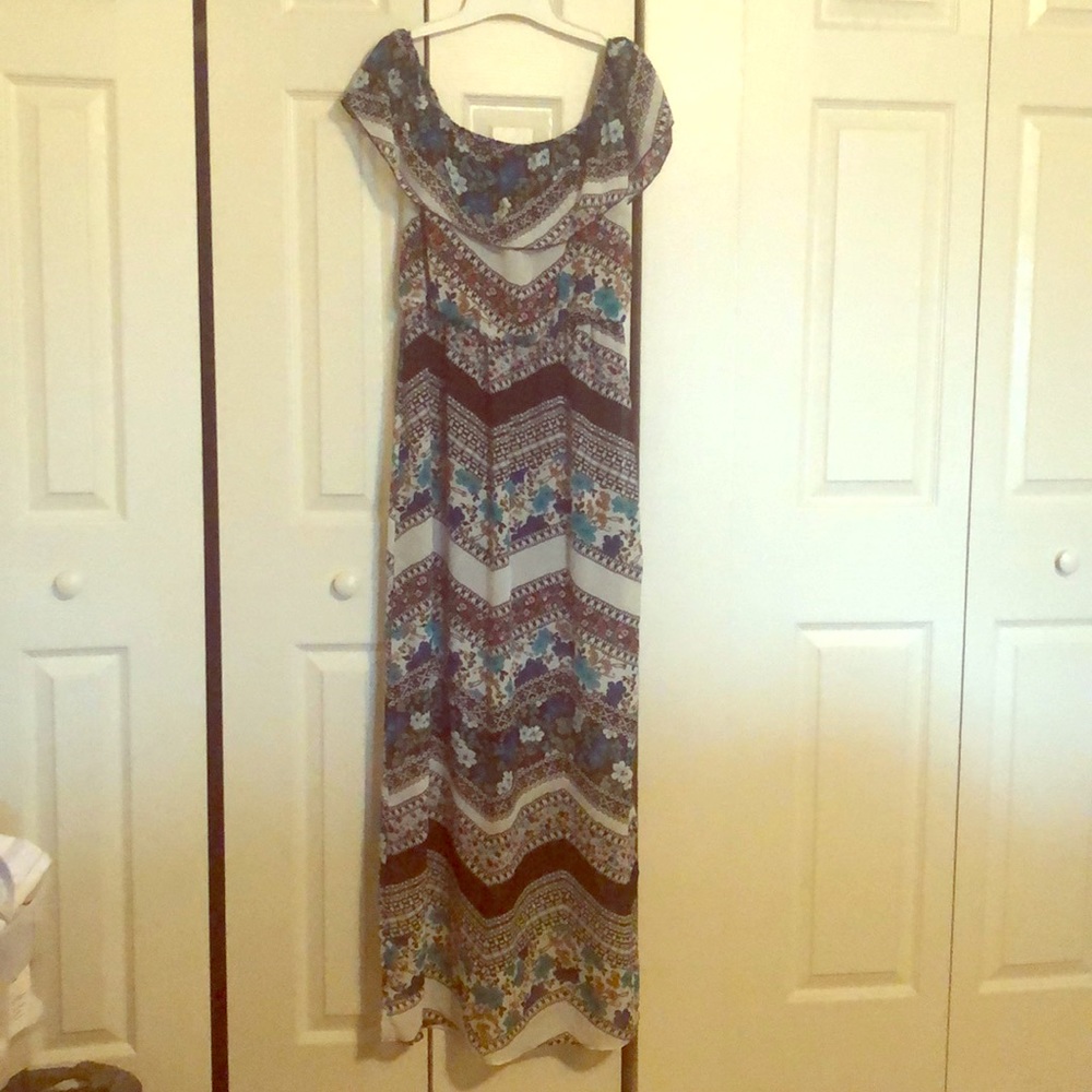 Flowered and Striped Maxi Dress